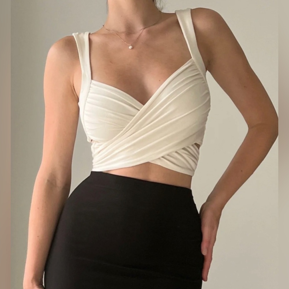 Elegant Cream Wrap Top
